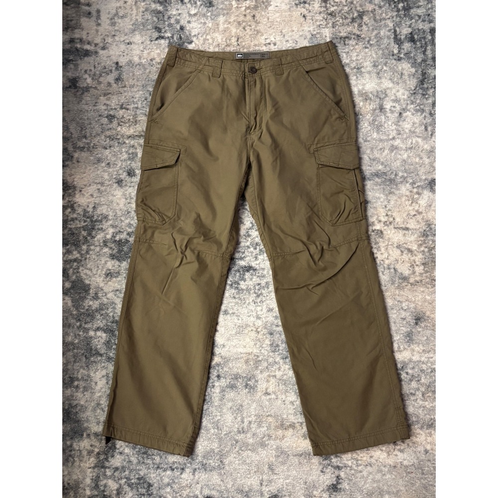 REI Cargo Pants Mens 34W x 30L Nylon Outdoor Utility Hiking Brown Perfromance
